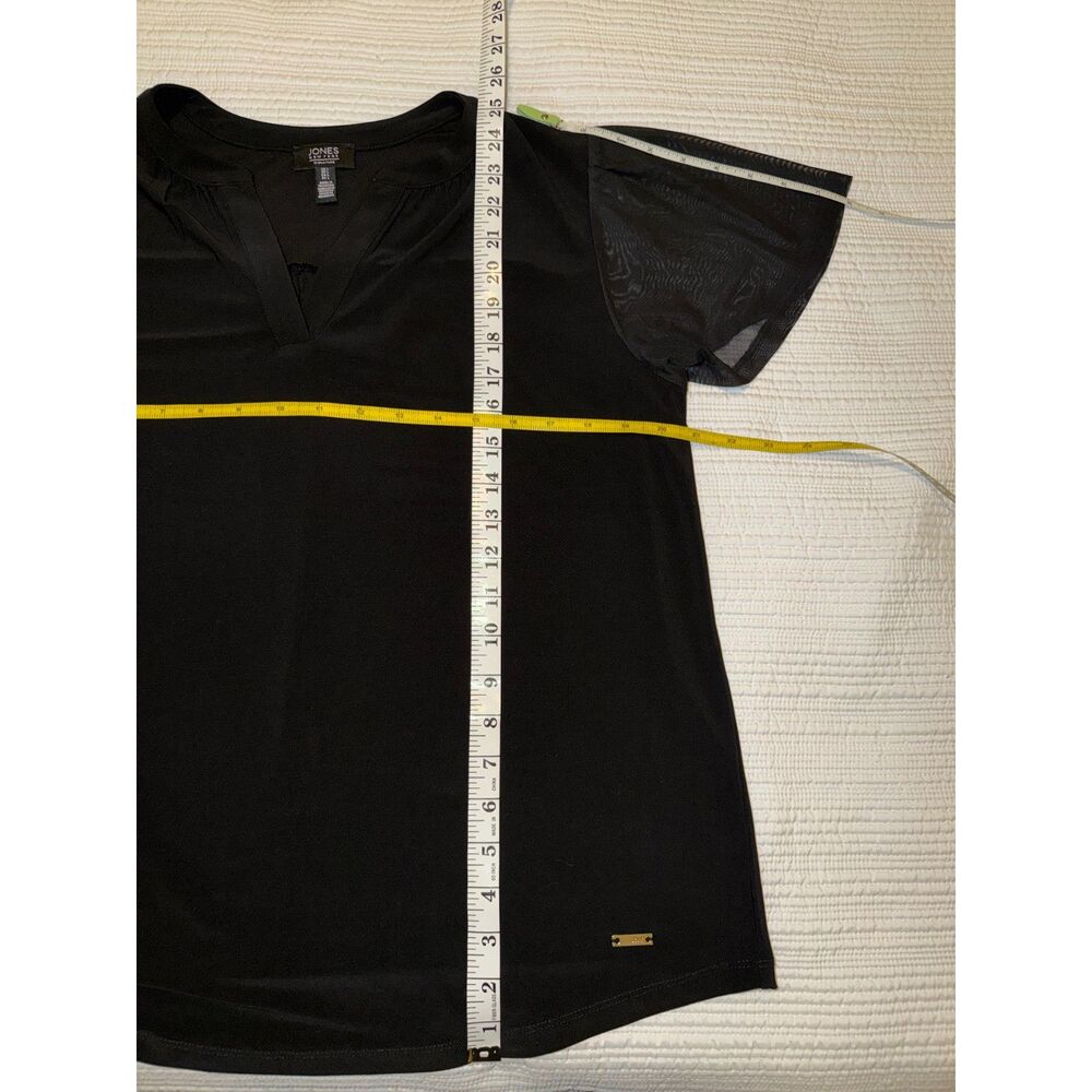 Jones New York Signature Black Mesh Sleeve V-Neck Blouse Top Size L Career - Picture 4 of 7